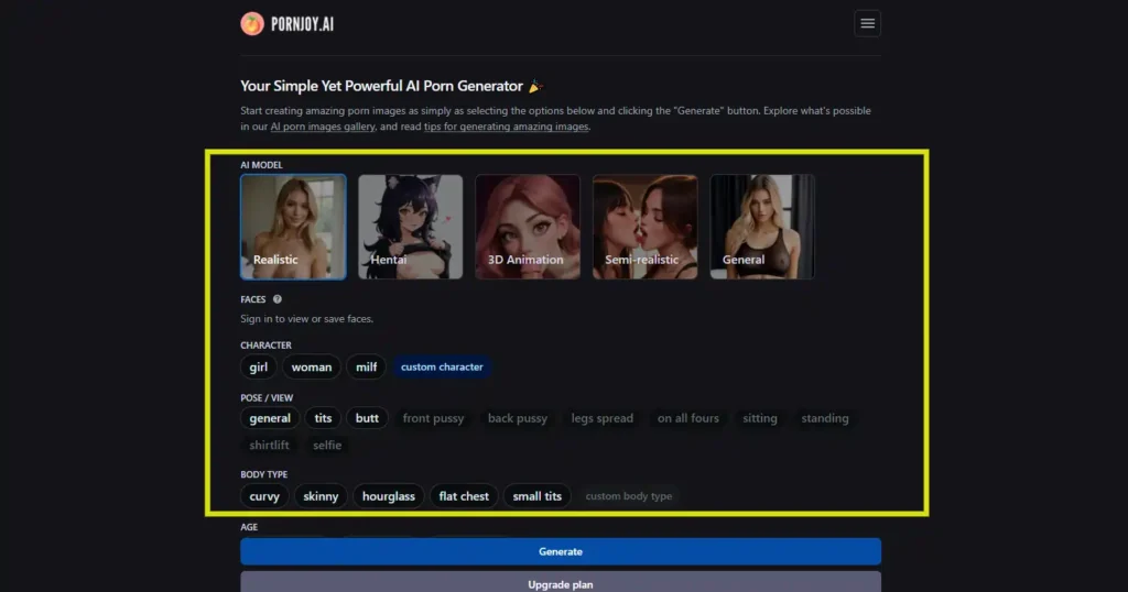 PornJoy AI User Interface