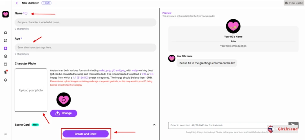CrushOn AI Character creation