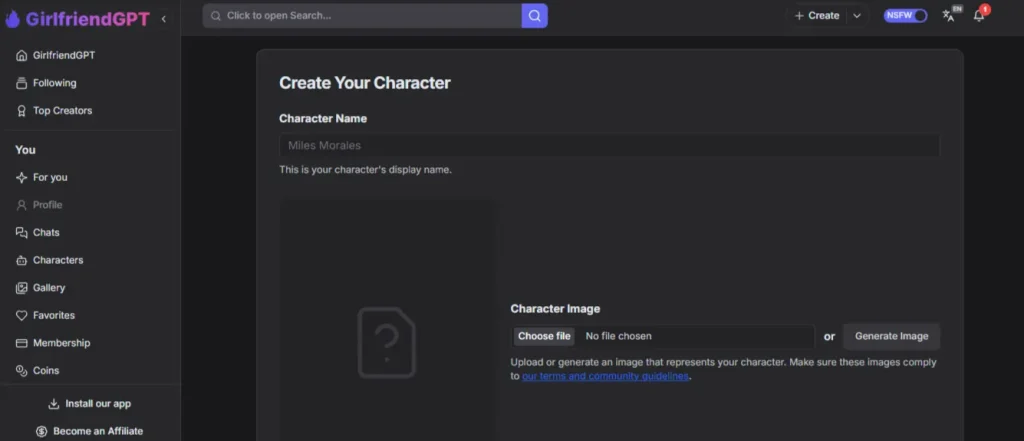 GirlfriendGPT Create Character