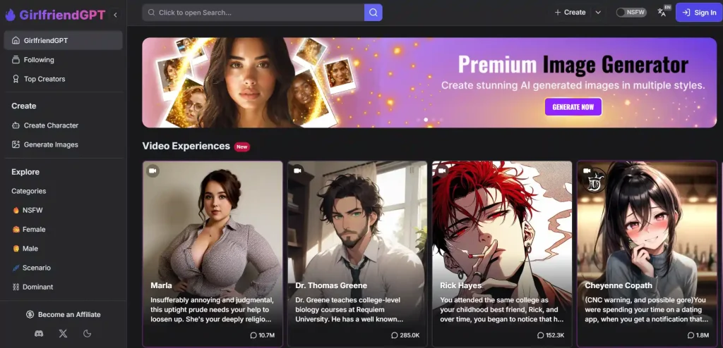 GirlfriendGPT Homepage