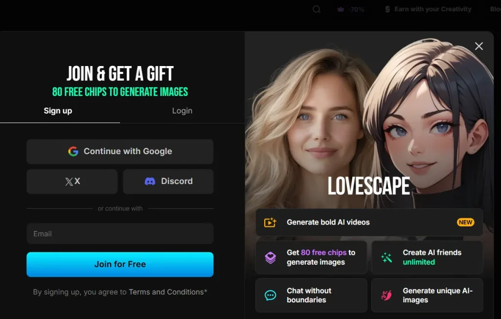 Lovescape AI Sign up