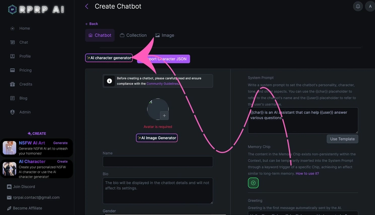 RPRP AI Character Creation
