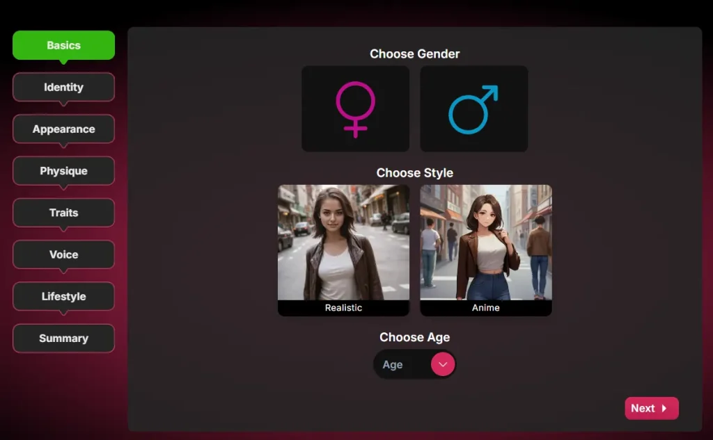 Secret Desires AI Character creation