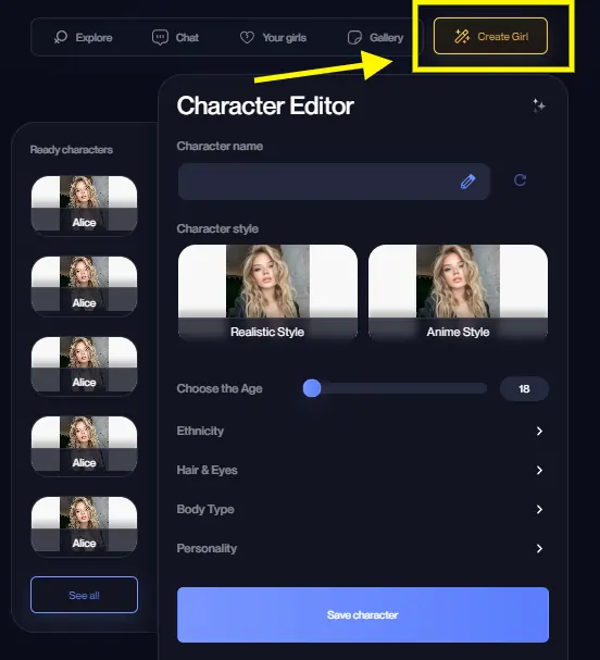 Wife.online Create Character