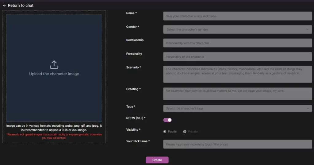 ChatSweetie AI Create AI Characters