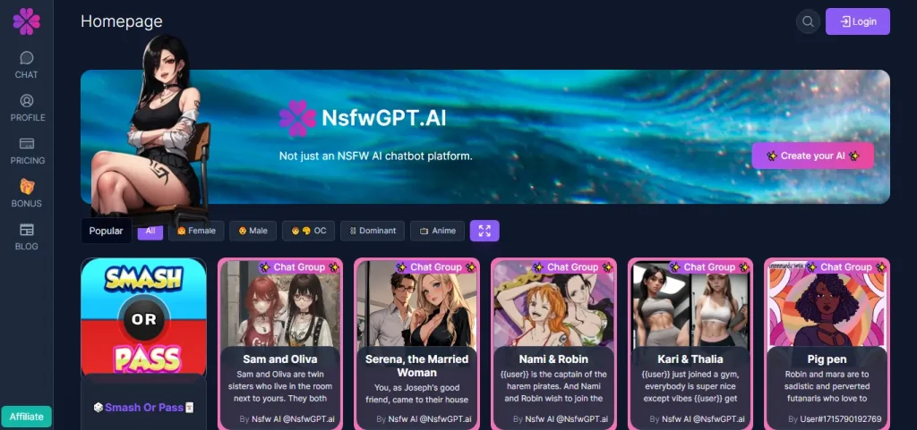 NsfwGPT AI Homepage