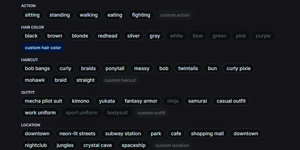 OnlyJoy AI Pre Defined Options