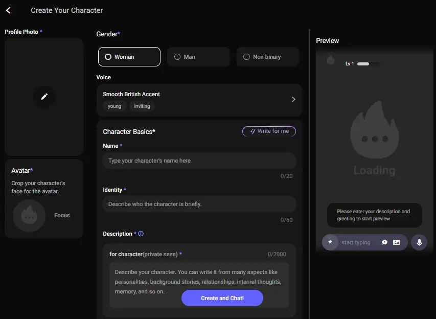 Flipped.chat Create Character