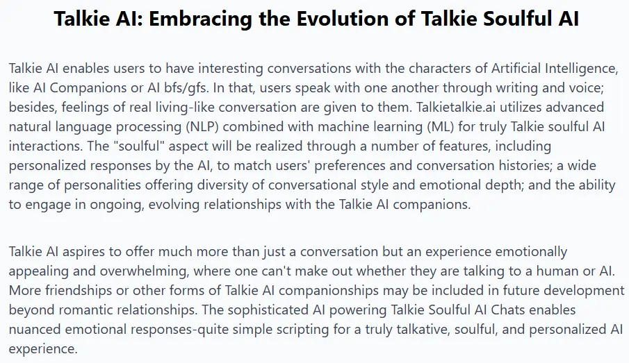 TalkieTalkie.AI Soulful AI Responses