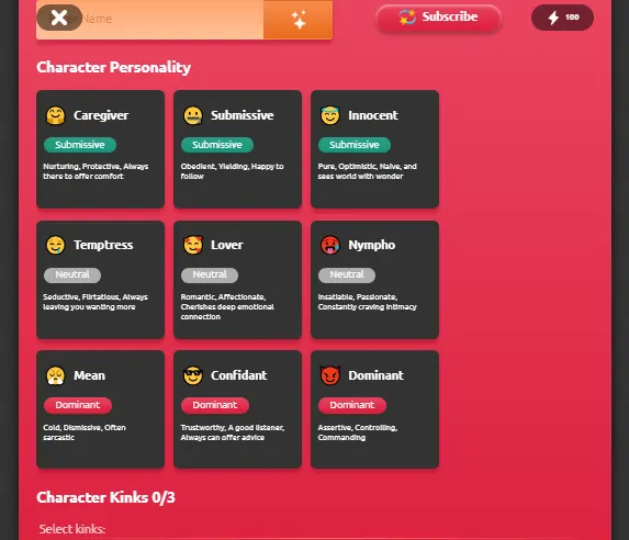 Temptation.AI Character Creation