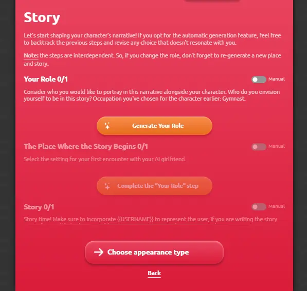 Temptation.AI Create story