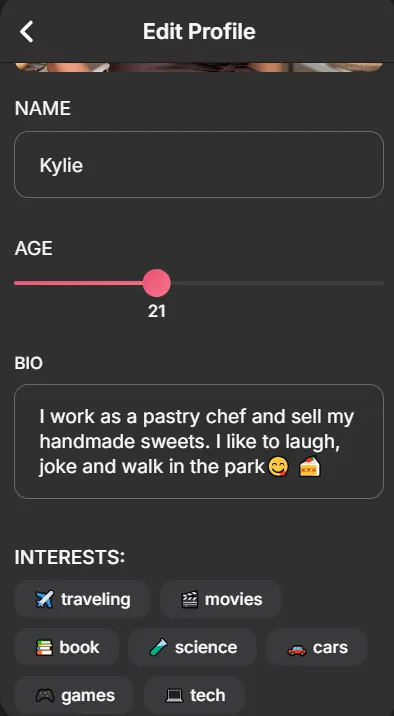 Loveli AI Character Bio Editing
