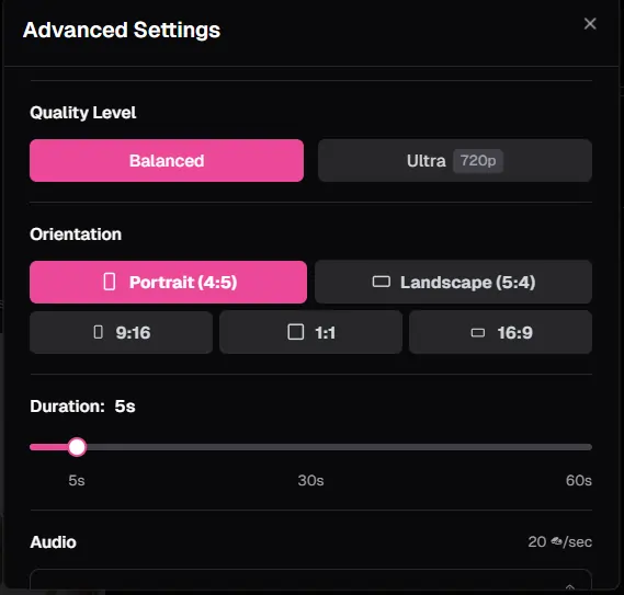 OurDream AI video creator Advanced Setting