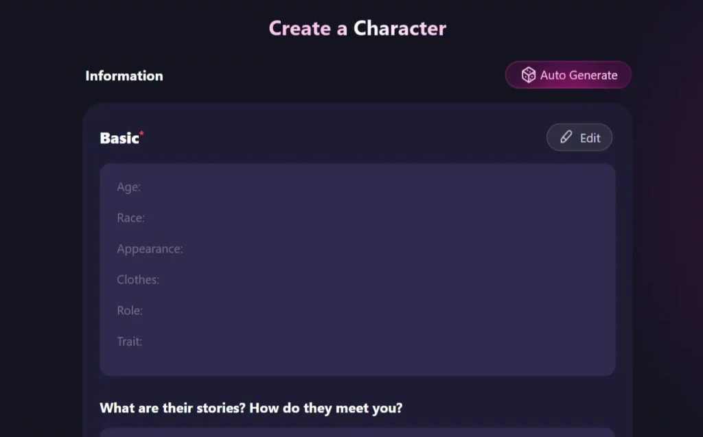Eros AI Create Character