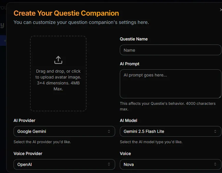 Questie.ai Create AI Companion