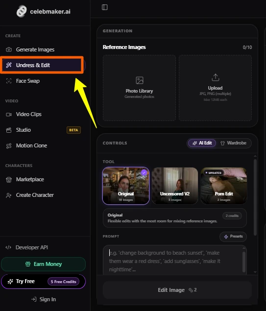 CelebMakerAI Editing feature