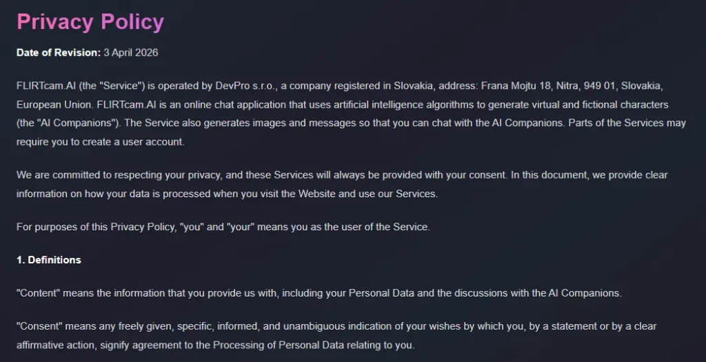 FLIRTcam.AI - Privacy Policy
