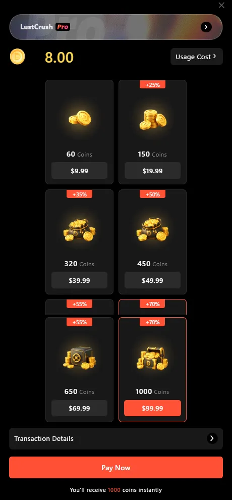 LustCrush AI - Coin System